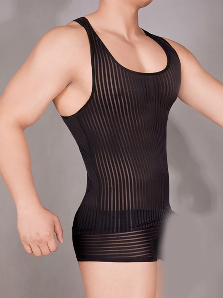 Stripe Sheer Men's Vest Sexy H - огляд і ціна Yoga Fitness Club